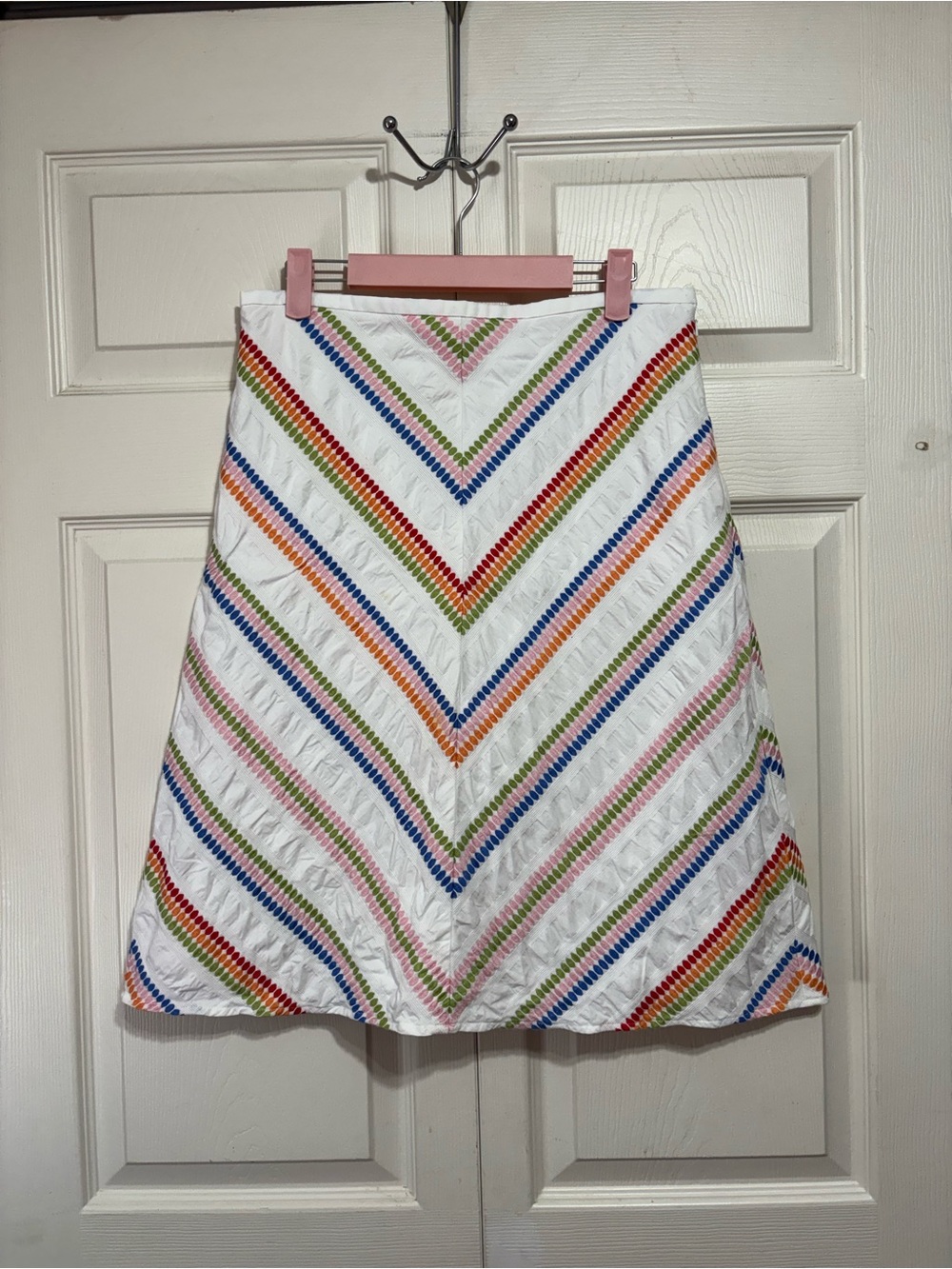 Talbots White A-Line Skirt with Multicolor Chevron Stripes